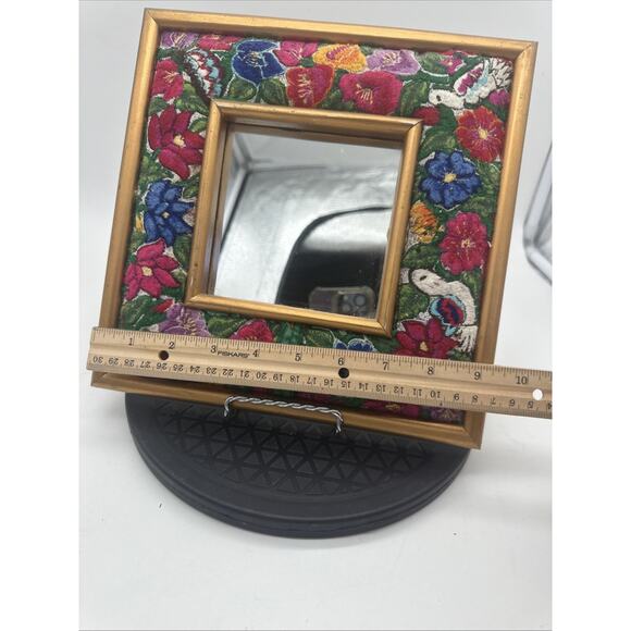 Vintage Mid Century Needlepoint Floral Birds Mirror Embroidery - Picture 2 of 8